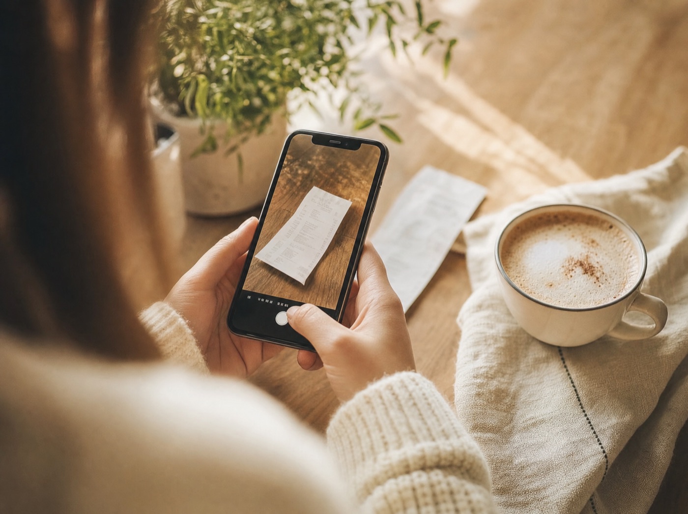Blokk fotózása telefonnal, meleg reggeli fényben